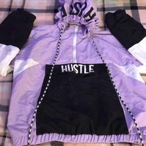 Purple HUSTLE cropped wind breaker